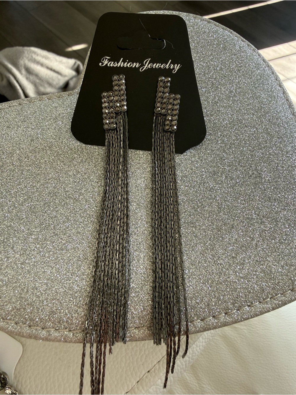 Fashion Jewelry Gunmetal Rhinestone Fringe Drop Earrings